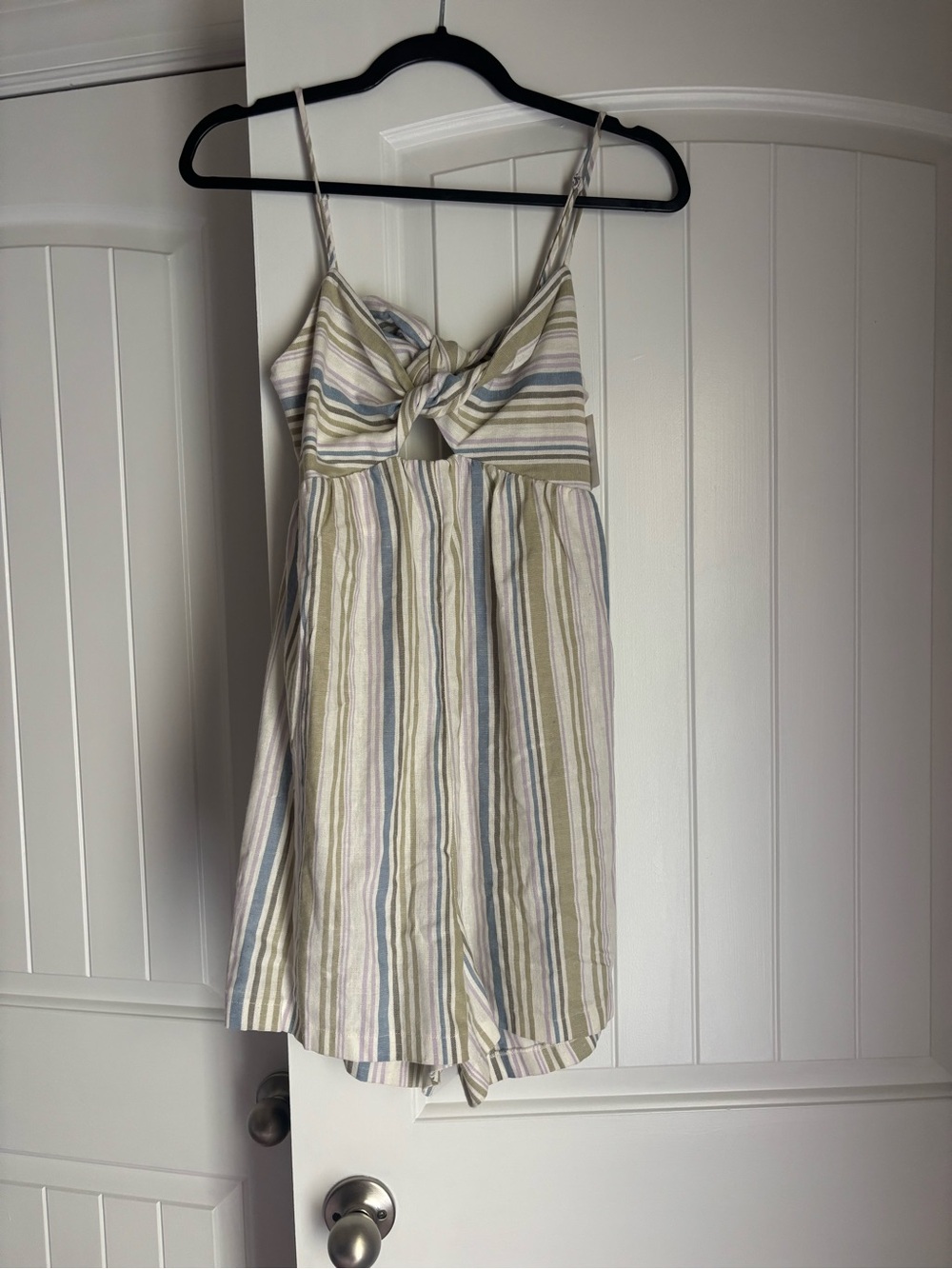 Striped Tie-Front Romper in Pastel Multi